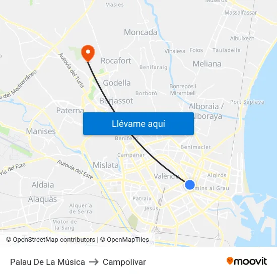 Palau De La Música to Campolivar map