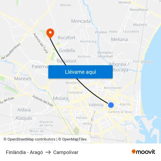 Finlàndia - Aragó to Campolivar map
