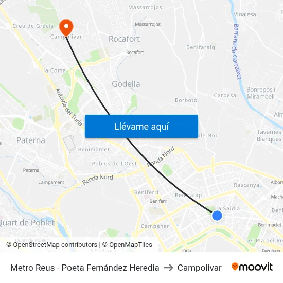 Metro Reus - Poeta Fernández Heredia to Campolivar map