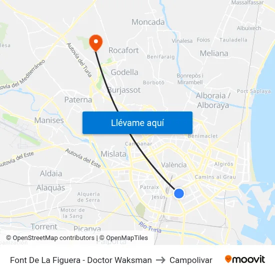 Font De La Figuera - Doctor Waksman to Campolivar map