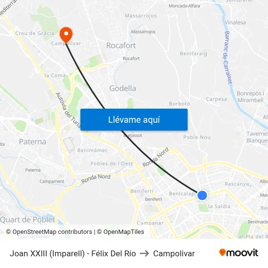 Joan XXIII (Imparell) - Félix Del Río to Campolivar map