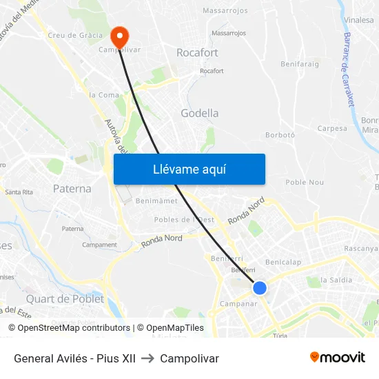 General Avilés - Pius XII to Campolivar map