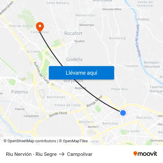 Riu Nervión - Riu Segre to Campolivar map