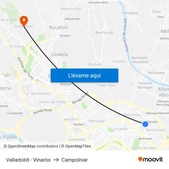 Valladolid - Vinaròs to Campolivar map