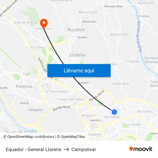 Equador - General Llorens to Campolivar map