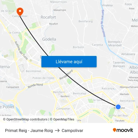 Primat Reig - Jaume Roig to Campolivar map