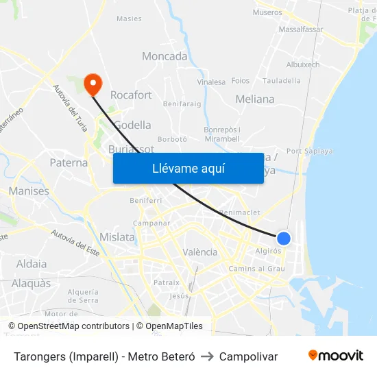 Tarongers (Imparell) - Metro Beteró to Campolivar map