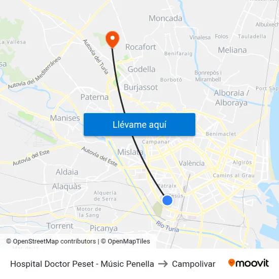 Hospital Doctor Peset - Músic Penella to Campolivar map