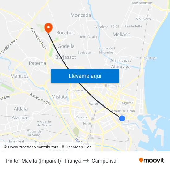 Pintor Maella (Imparell) - França to Campolivar map