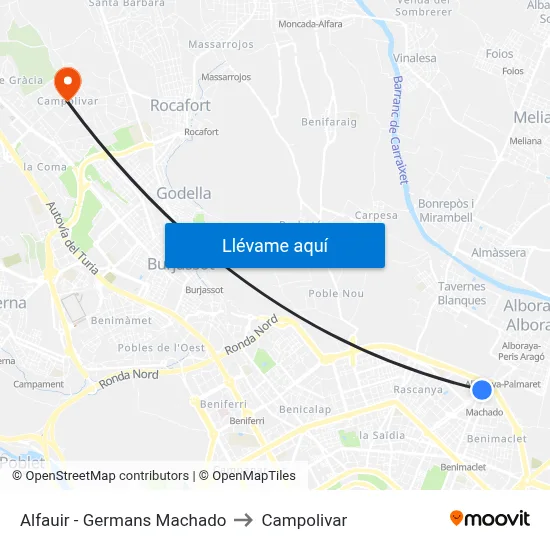 Alfauir - Germans Machado to Campolivar map
