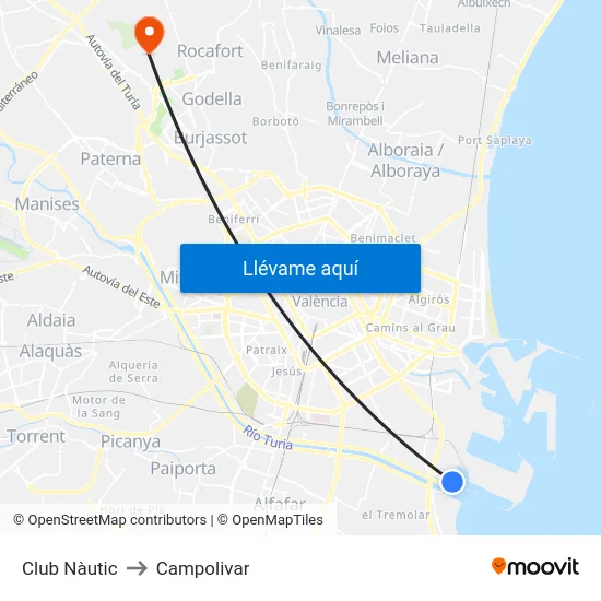 Club Nàutic to Campolivar map