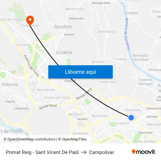 Primat Reig - Sant Vicent De Paül to Campolivar map