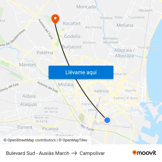 Bulevard Sud - Ausiàs March to Campolivar map