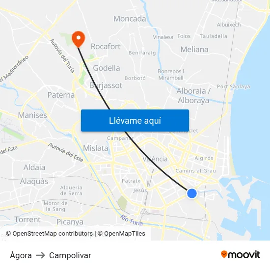 Àgora to Campolivar map
