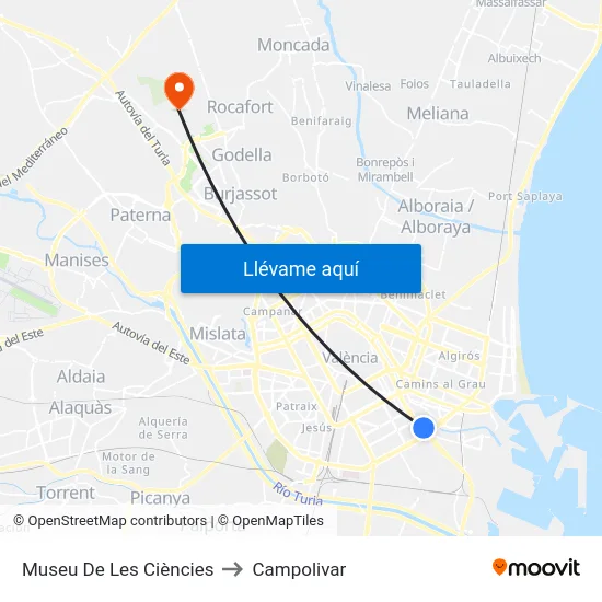 Museu De Les Ciències to Campolivar map