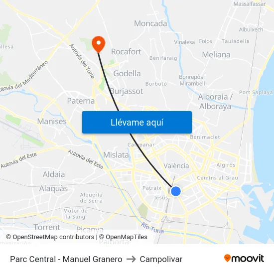 Parc Central - Manuel Granero to Campolivar map
