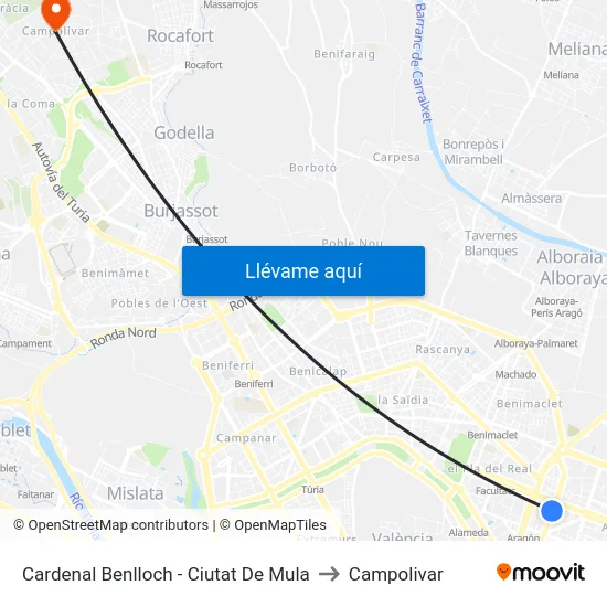 Cardenal Benlloch - Ciutat De Mula to Campolivar map