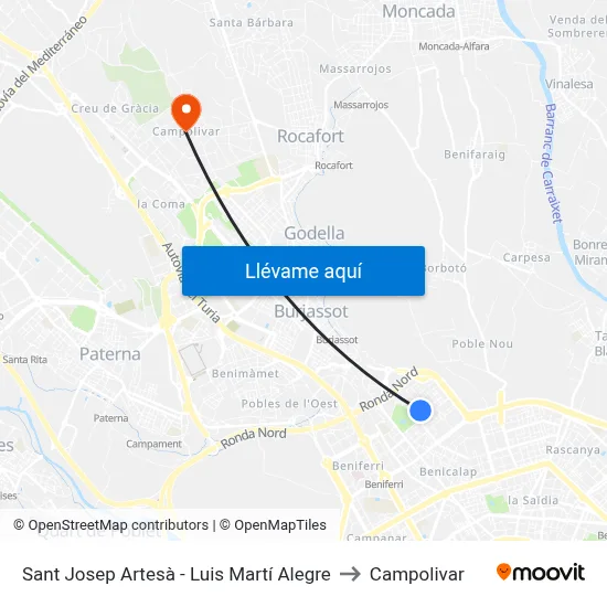 Sant Josep Artesà - Luis Martí Alegre to Campolivar map