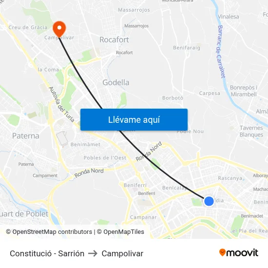 Constitució - Sarrión to Campolivar map