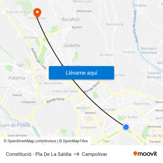 Constitució - Pla De La Saïdia to Campolivar map