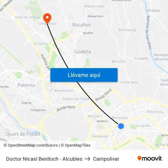 Doctor Nicasi Benlloch - Alcubles to Campolivar map