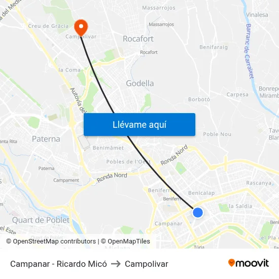 Campanar - Ricardo Micó to Campolivar map