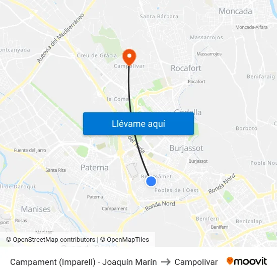 Campament (Imparell) - Joaquín Marín to Campolivar map