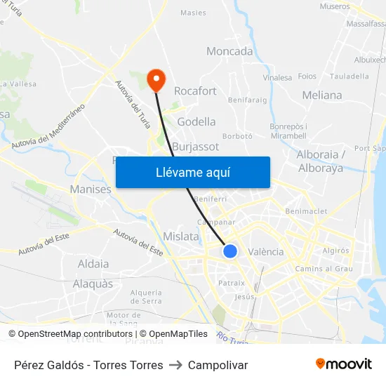 Pérez Galdós - Torres Torres to Campolivar map