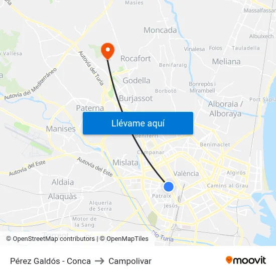 Pérez Galdós - Conca to Campolivar map