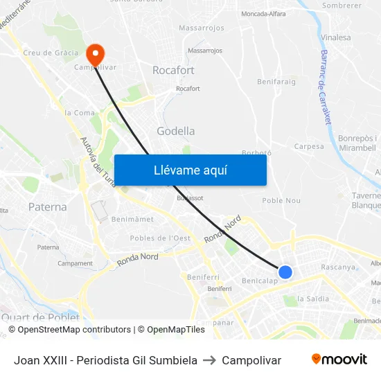 Joan XXIII - Periodista Gil Sumbiela to Campolivar map