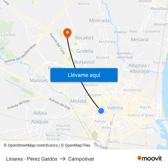 Linares - Pérez Galdós to Campolivar map