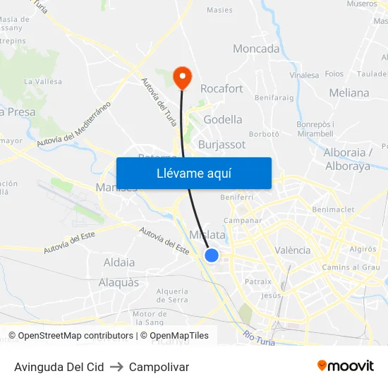 Avinguda Del Cid to Campolivar map