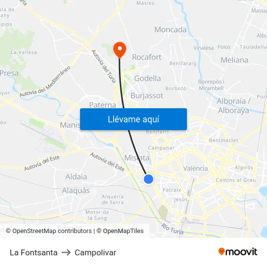 La Fontsanta to Campolivar map