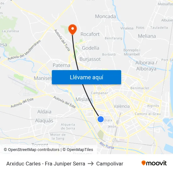 Arxiduc Carles - Fra Juníper Serra to Campolivar map