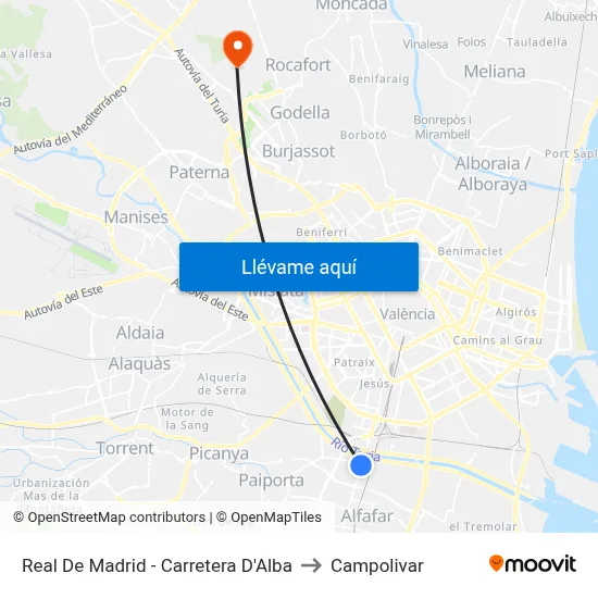 Real De Madrid - Carretera D'Alba to Campolivar map