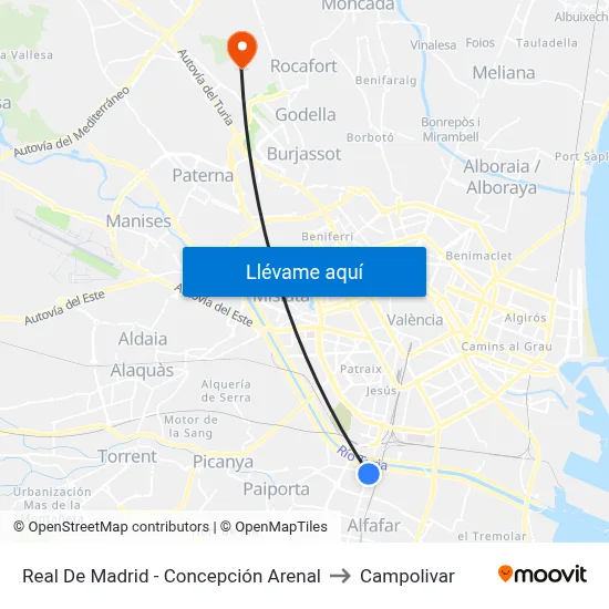 Real De Madrid - Concepción Arenal to Campolivar map