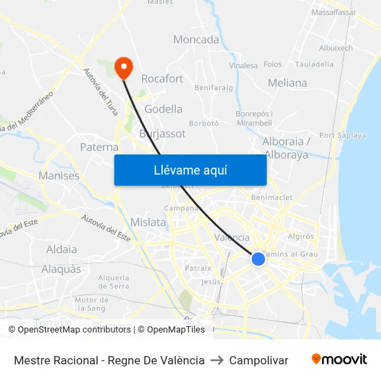 Mestre Racional - Regne De València to Campolivar map