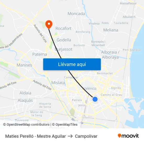 Maties Perelló - Mestre Aguilar to Campolivar map