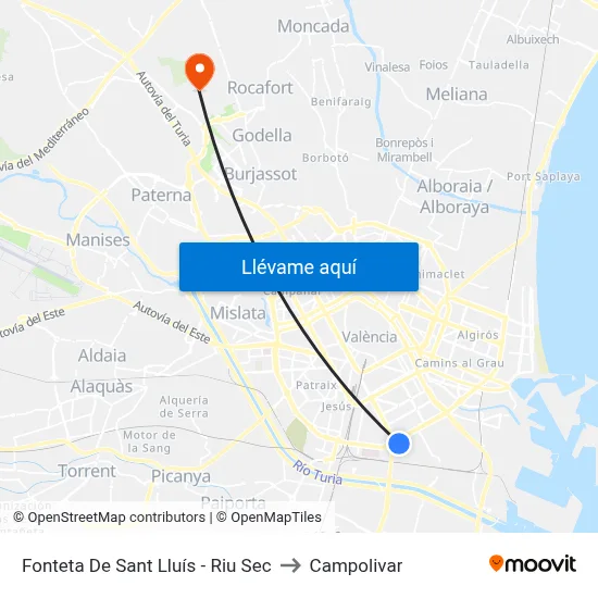 Fonteta De Sant Lluís - Riu Sec to Campolivar map