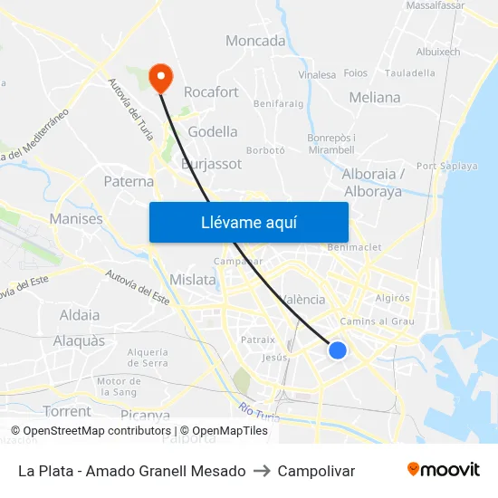 La Plata - Amado Granell Mesado to Campolivar map