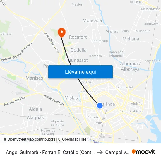 Àngel Guimerà - Ferran El Catòlic (Central) to Campolivar map