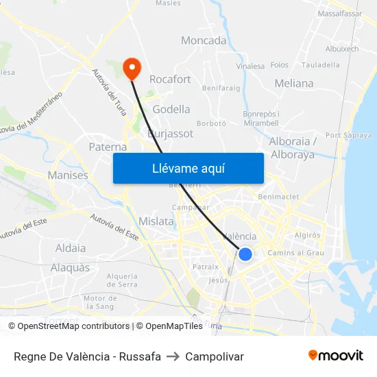 Regne De València - Russafa to Campolivar map