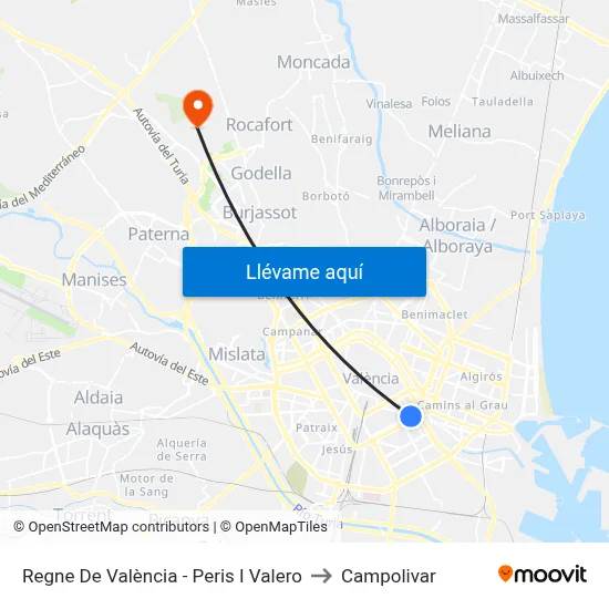 Regne De València - Peris I Valero to Campolivar map