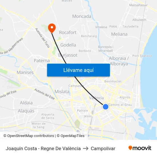 Joaquín Costa - Regne De València to Campolivar map
