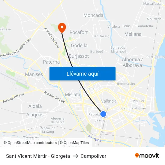 Sant Vicent Màrtir - Giorgeta to Campolivar map