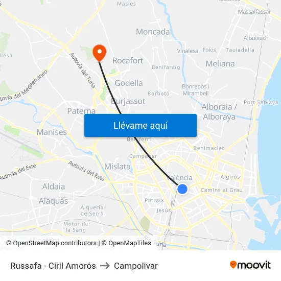 Russafa - Ciril Amorós to Campolivar map