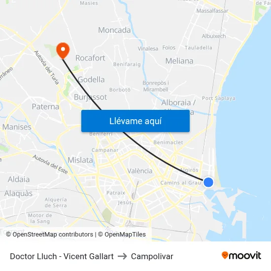 Doctor Lluch - Vicent Gallart to Campolivar map