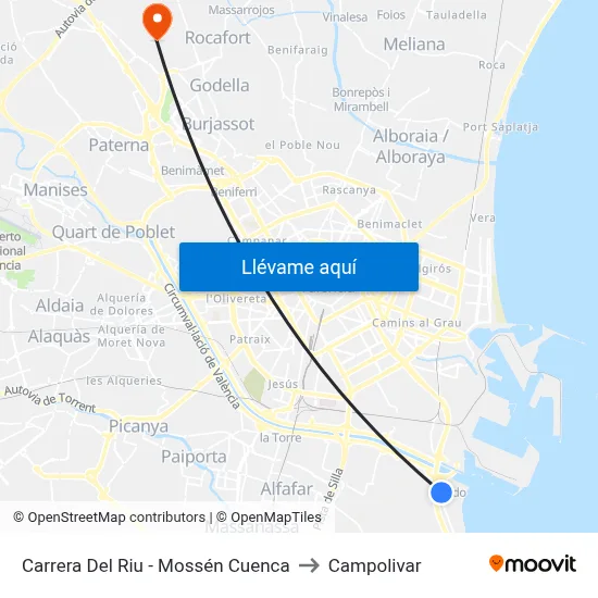 Carrera Del Riu - Mossén Cuenca to Campolivar map