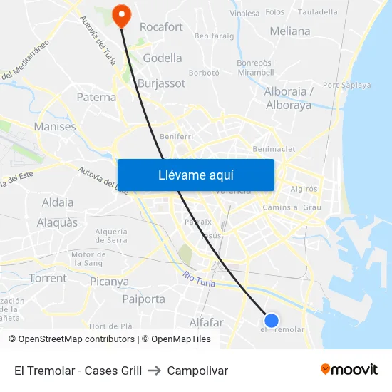 El Tremolar - Cases Grill to Campolivar map