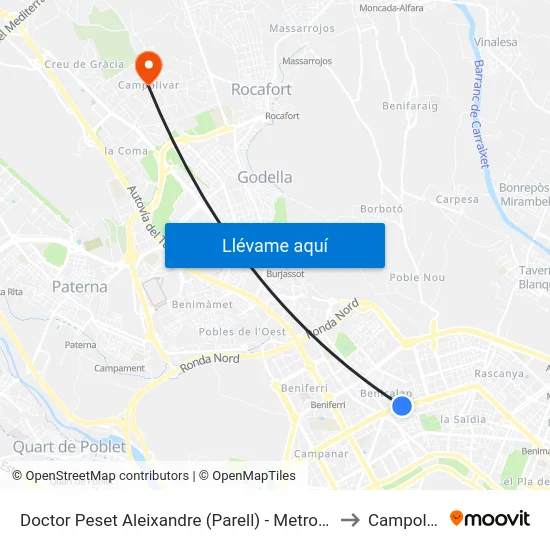 Doctor Peset Aleixandre (Parell) - Metro Trànsits to Campolivar map